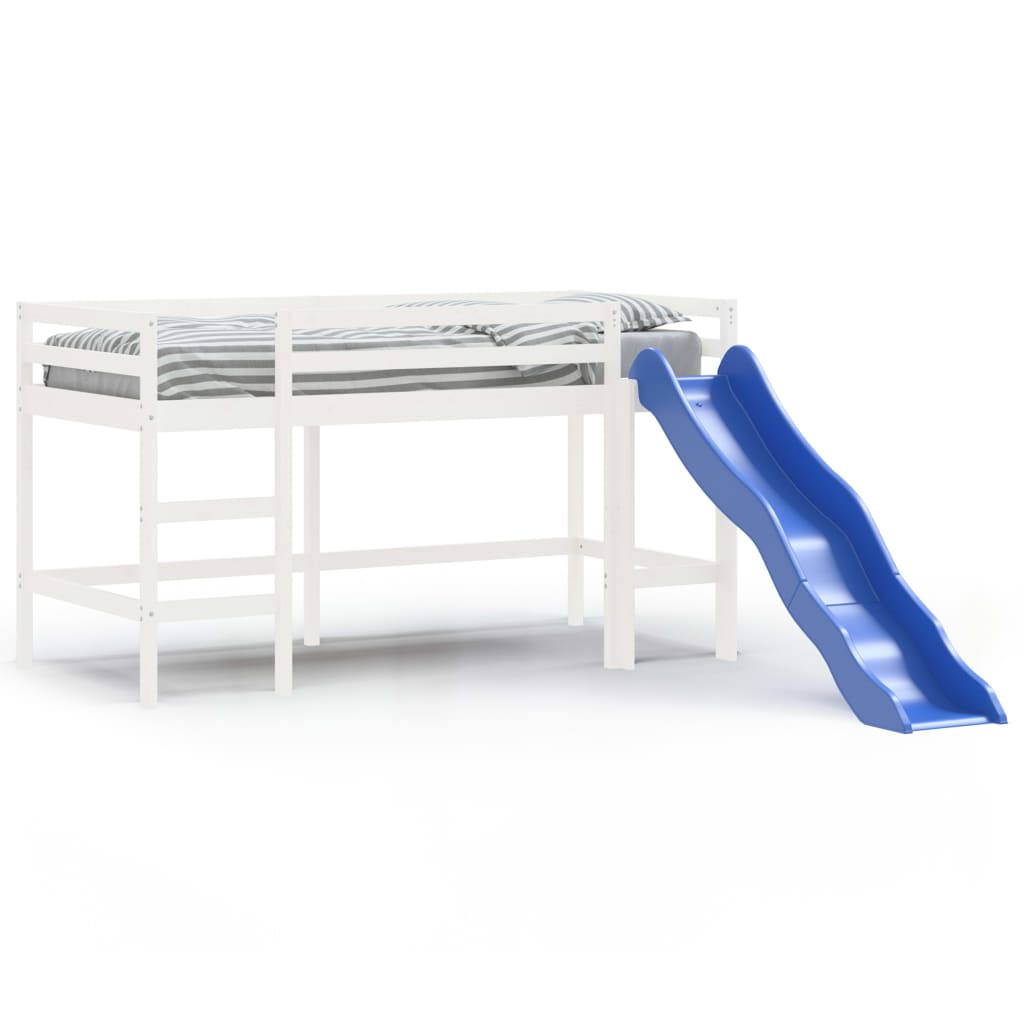 vidaXL Cama alta de niños con escalera madera maciza blanca 80x200 cm