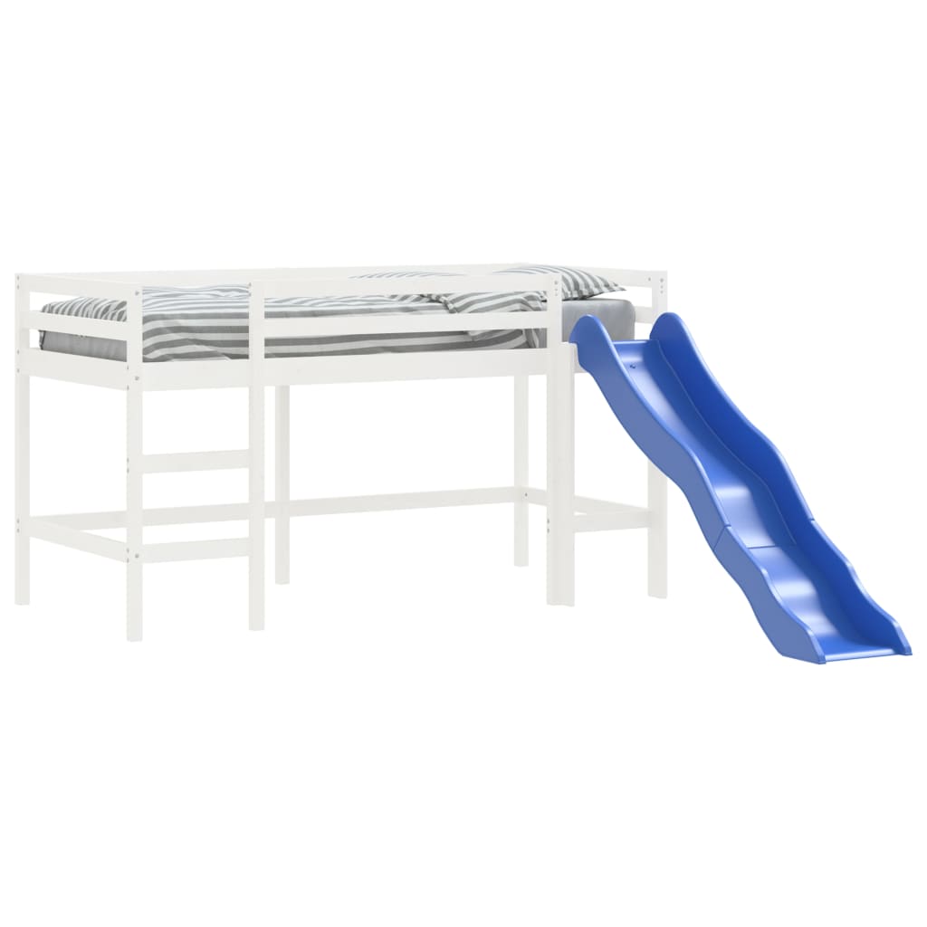 vidaXL Cama alta de niños con escalera madera maciza blanca 80x200 cm