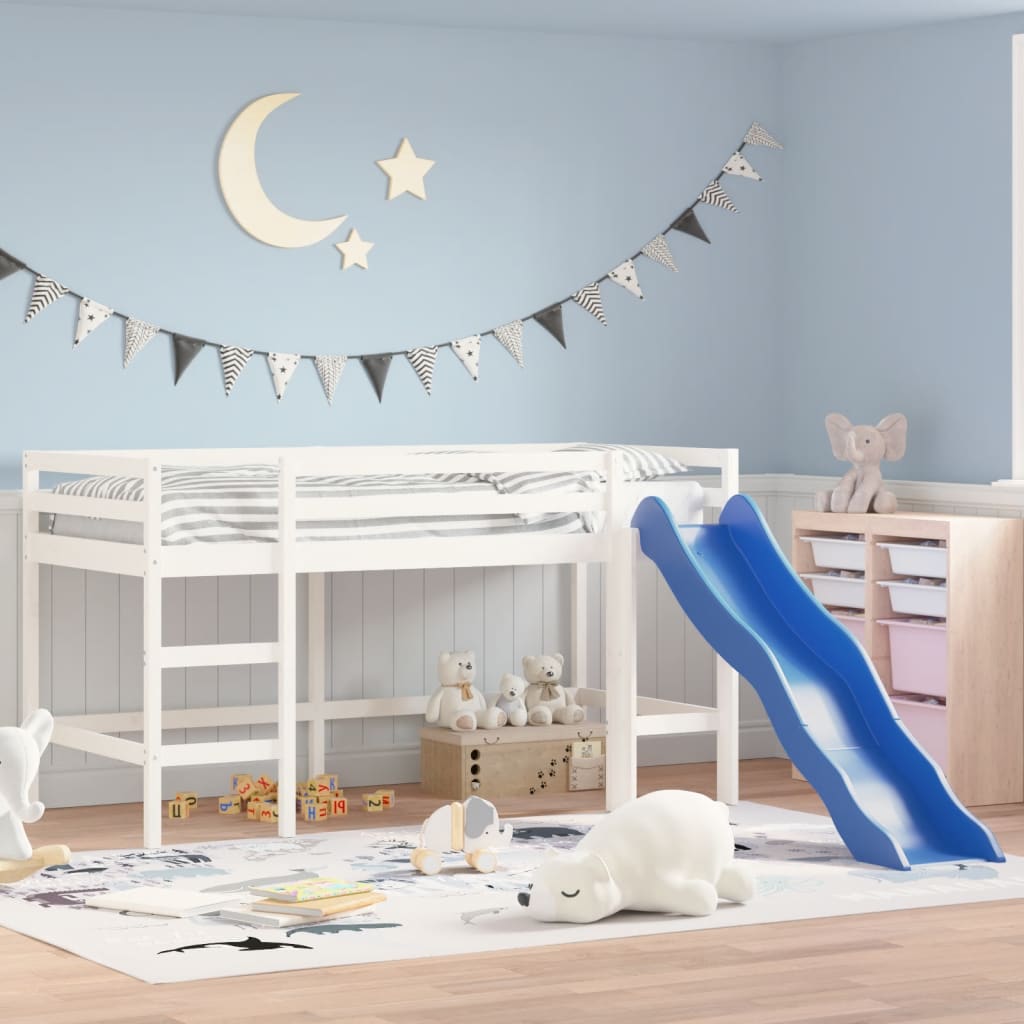 vidaXL Cama alta de niños con escalera madera maciza blanca 80x200 cm