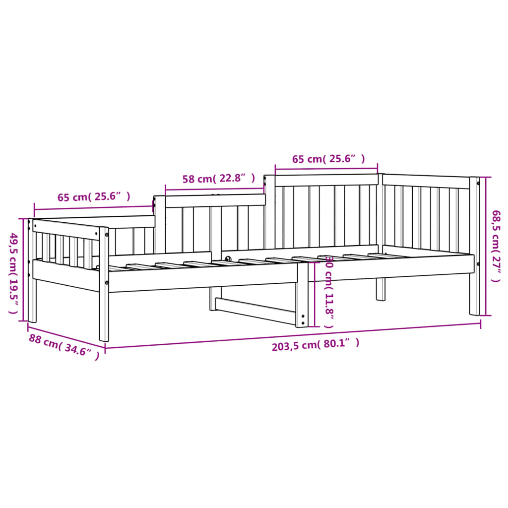 vidaXL Sofá cama sin colchón madera maciza de pino blanco 80x200 cm