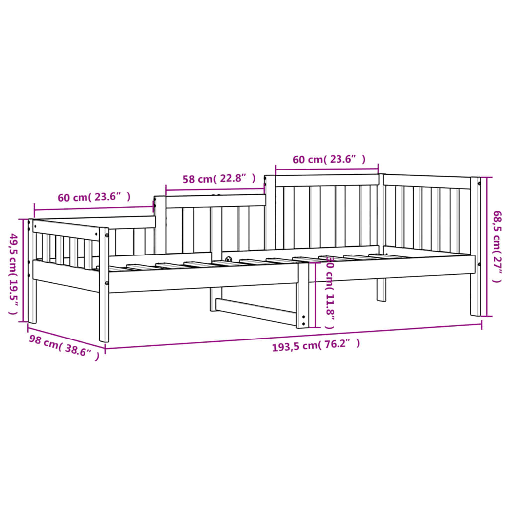 vidaXL Sofá cama sin colchón madera maciza de pino negro 90x190 cm