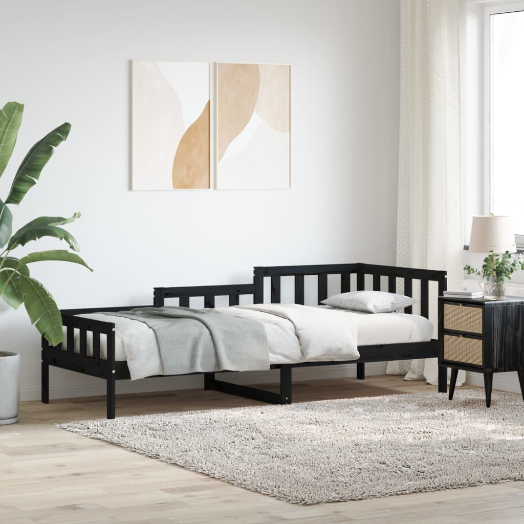 vidaXL Sofá cama sin colchón madera maciza de pino negro 90x190 cm