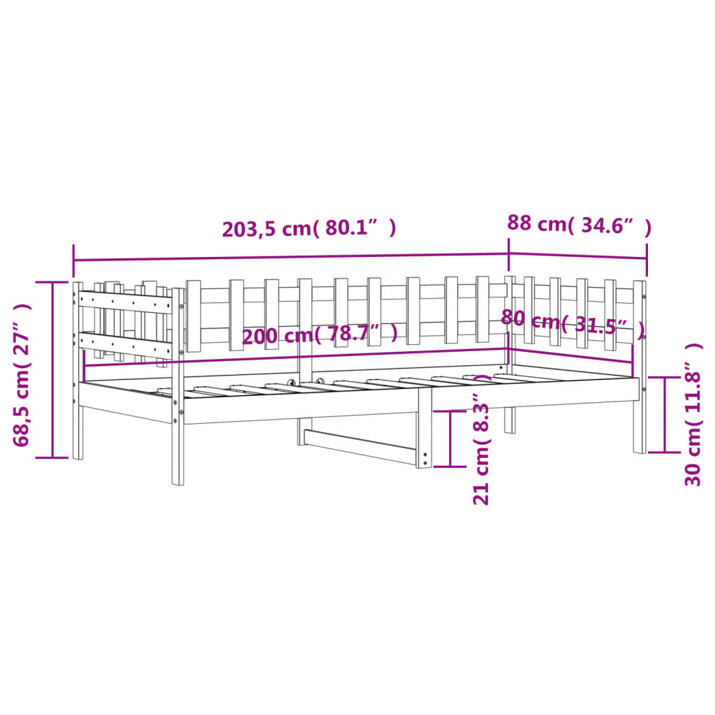 vidaXL Sofá cama sin colchón madera maciza de pino negro 80x200 cm