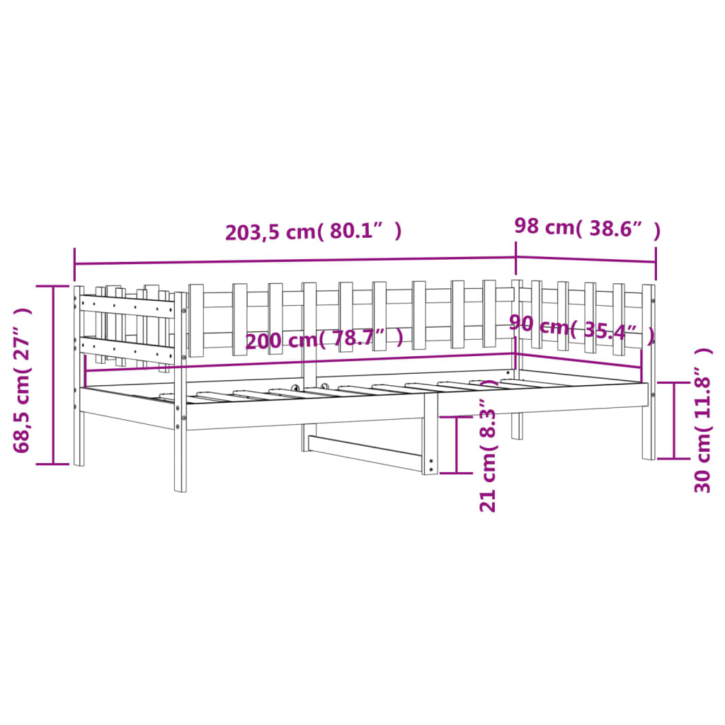 vidaXL Sofá cama sin colchón madera maciza de pino 90x200 cm