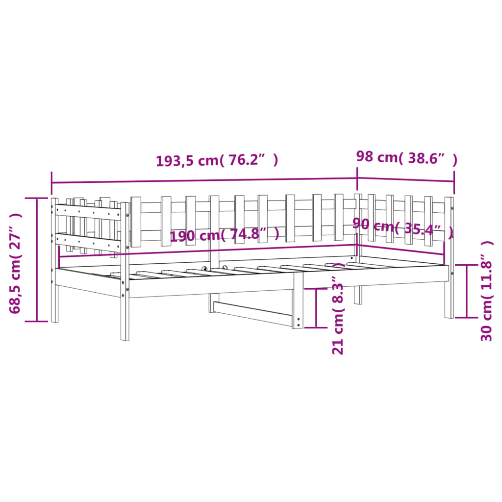 vidaXL Sofá cama sin colchón madera maciza de pino negro 90x190 cm