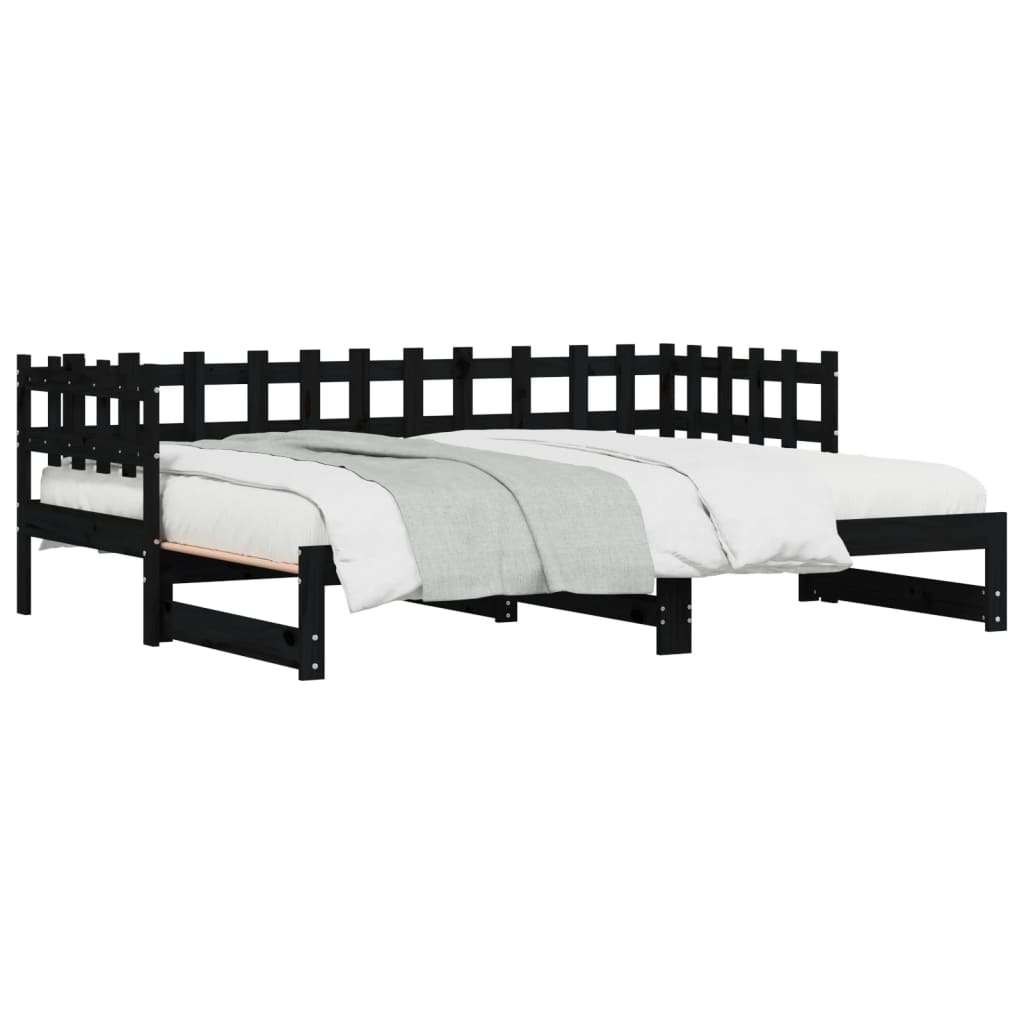 vidaXL Sofá cama extraíble madera maciza de pino negro 2x(80x200) cm