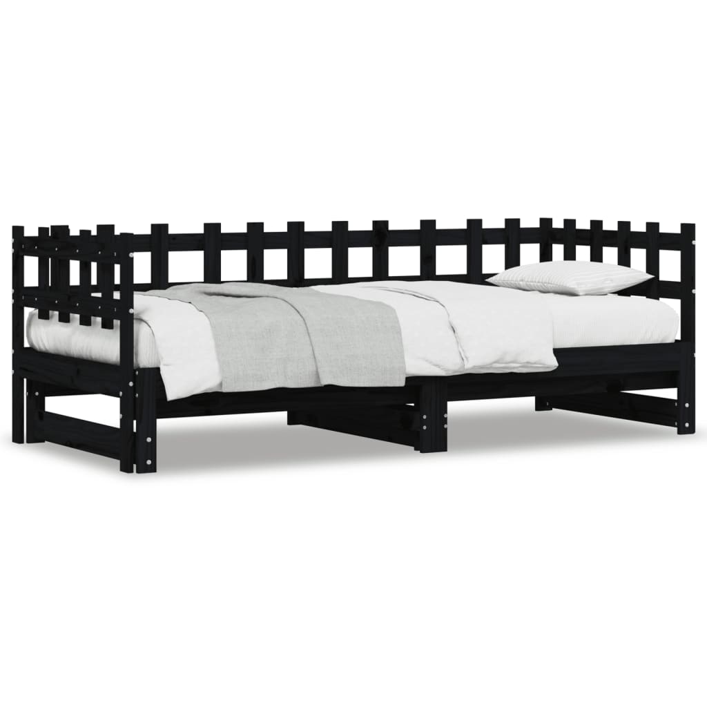 vidaXL Sofá cama extraíble madera maciza de pino negro 2x(80x200) cm