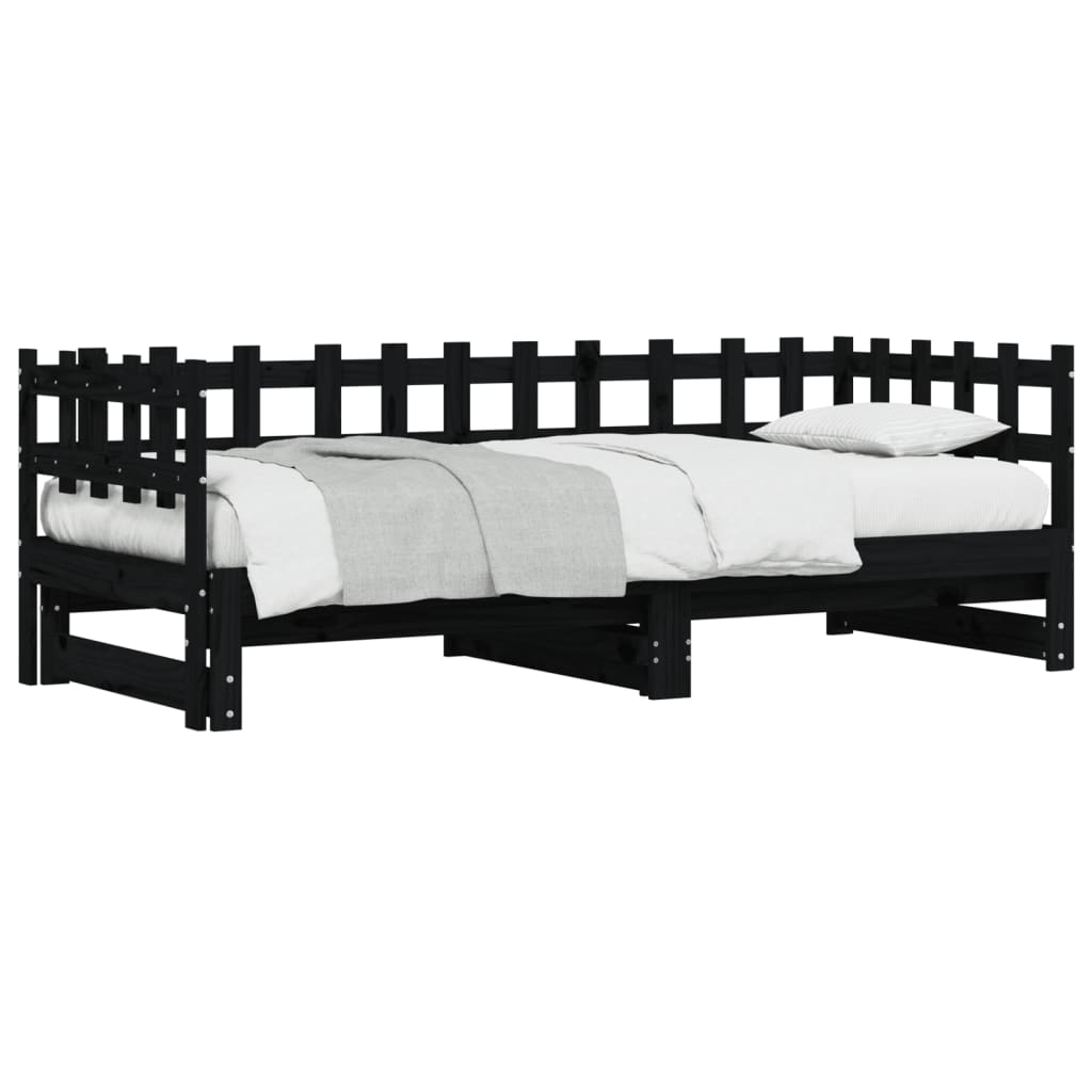 vidaXL Sofá cama extraíble madera maciza de pino negro 2x(80x200) cm