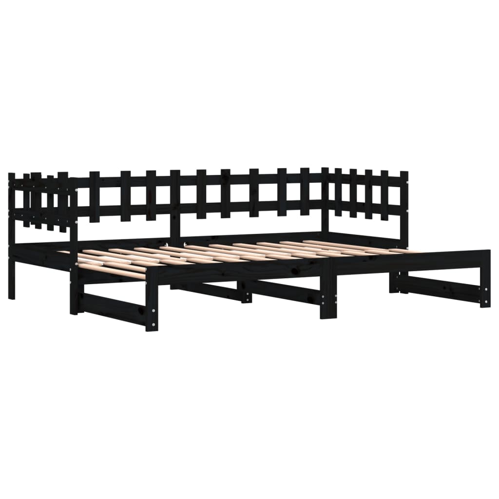 vidaXL Sofá cama extraíble madera maciza de pino negro 2x(80x200) cm