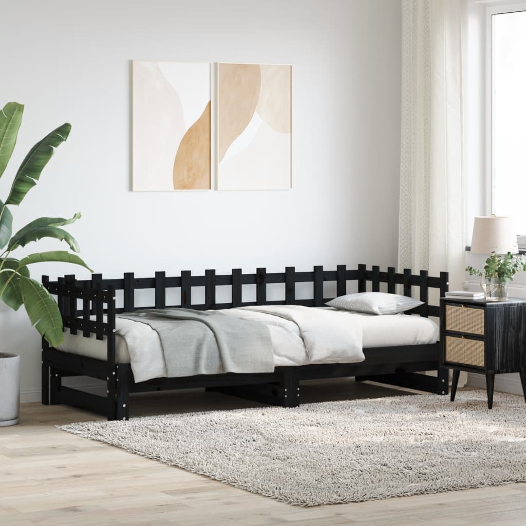 vidaXL Sofá cama extraíble madera maciza de pino negro 2x(80x200) cm