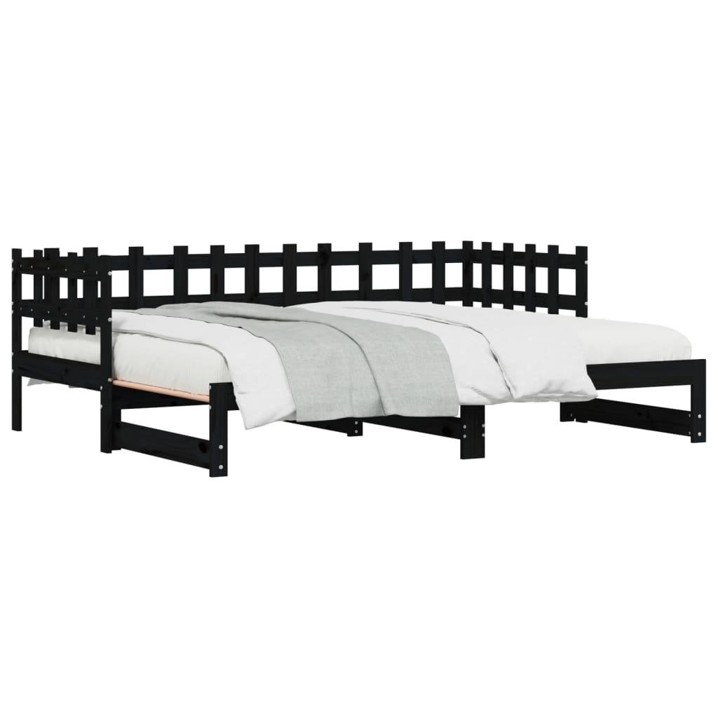 vidaXL Sofá cama extraíble madera maciza de pino negro 2x(90x190) cm