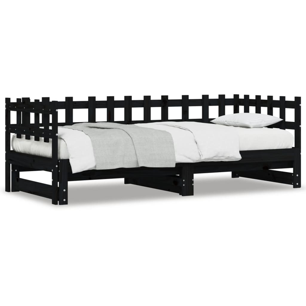 vidaXL Sofá cama extraíble madera maciza de pino negro 2x(90x190) cm