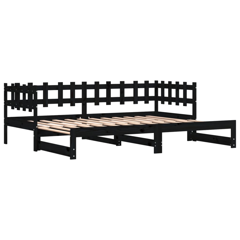 vidaXL Sofá cama extraíble madera maciza de pino negro 2x(90x190) cm