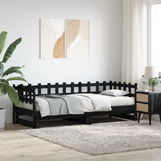 vidaXL Sofá cama extraíble madera maciza de pino negro 2x(90x190) cm