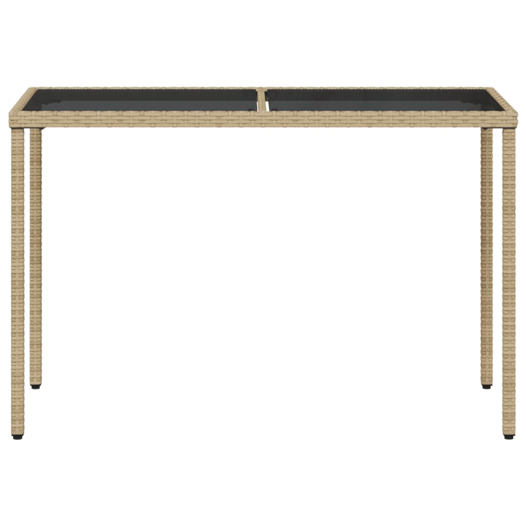 vidaXL Mesa de jardín superficie de vidrio ratán PE beige 115x54x74 cm