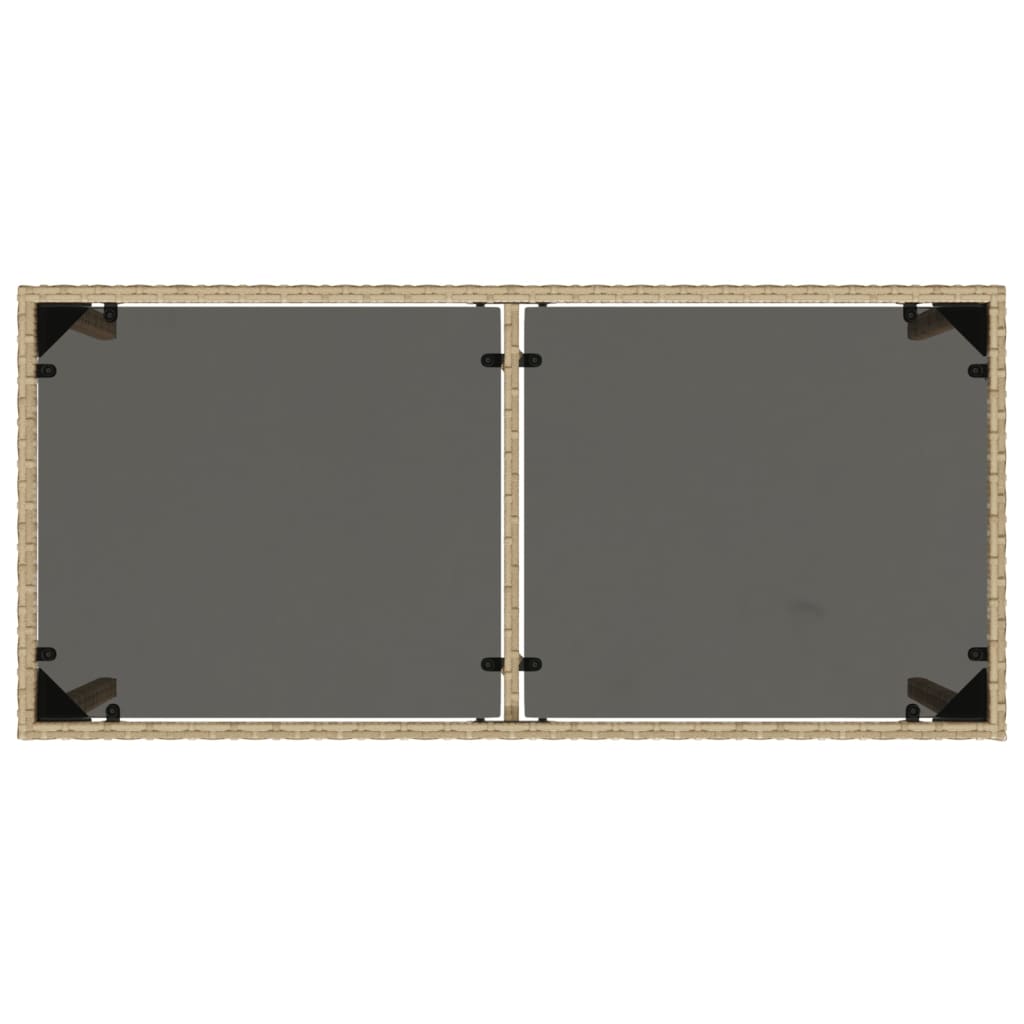 vidaXL Mesa de jardín superficie de vidrio ratán PE beige 115x54x74 cm