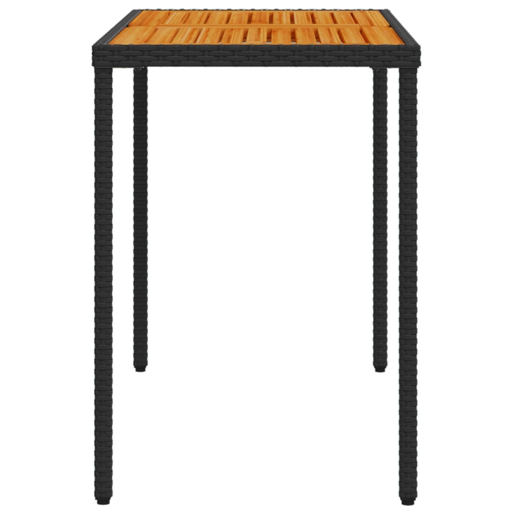 vidaXL Mesa de jardín superficie de madera ratán PE negro 115x54x74 cm