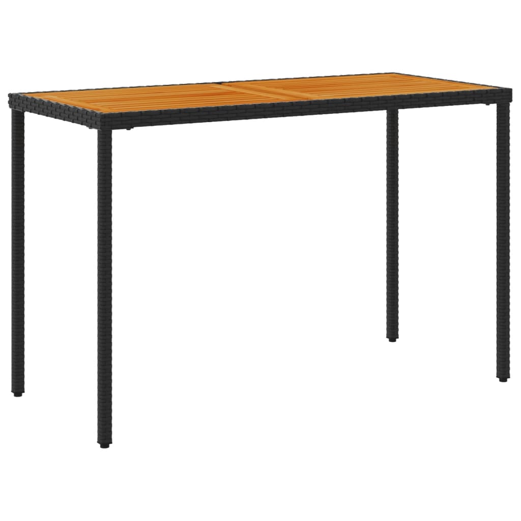 vidaXL Mesa de jardín superficie de madera ratán PE negro 115x54x74 cm