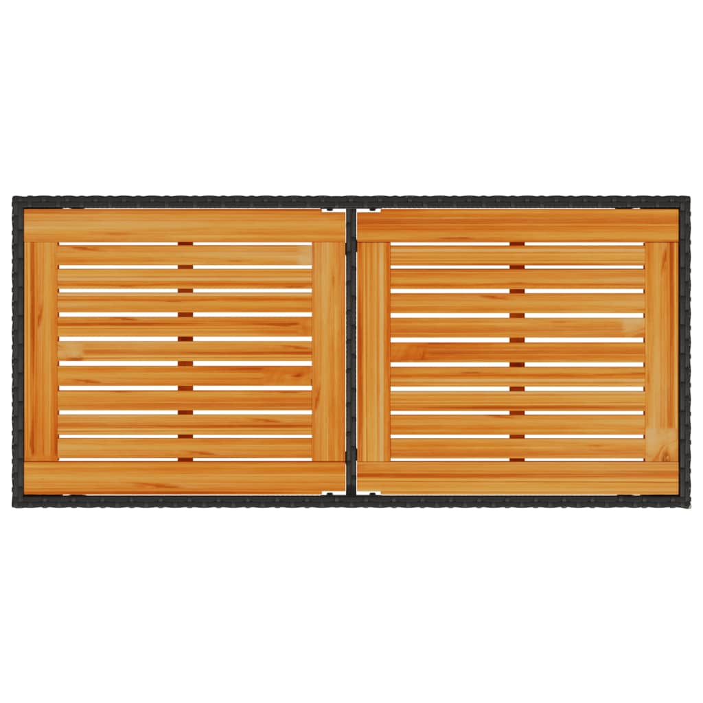 vidaXL Mesa de jardín superficie de madera ratán PE negro 115x54x74 cm