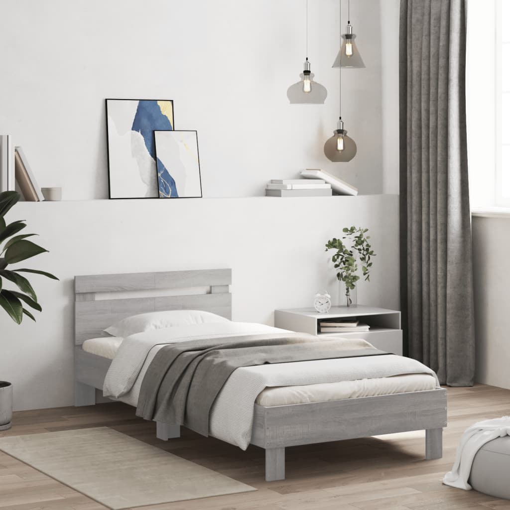 vidaXL Cama con cabecero madera de ingeniería gris Sonoma 100x200 cm