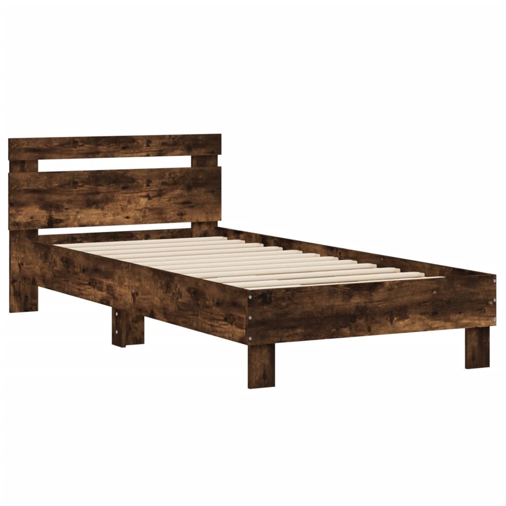 vidaXL Cama con cabecero madera de ingeniería roble ahumado 90x200 cm