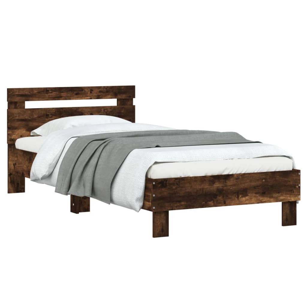 vidaXL Cama con cabecero madera de ingeniería roble ahumado 90x200 cm