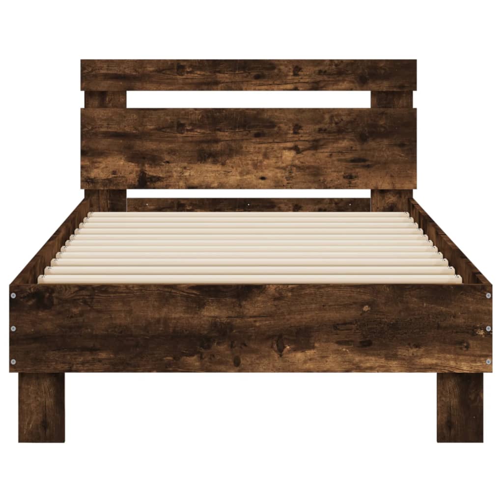 vidaXL Cama con cabecero madera de ingeniería roble ahumado 90x200 cm