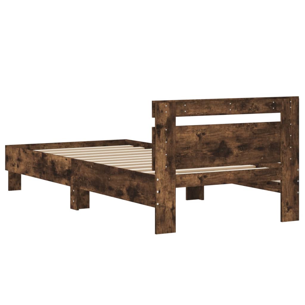 vidaXL Cama con cabecero madera de ingeniería roble ahumado 90x200 cm