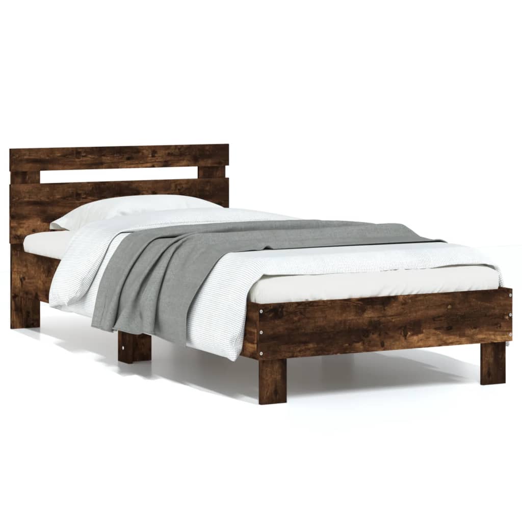 vidaXL Cama con cabecero madera de ingeniería roble ahumado 90x200 cm