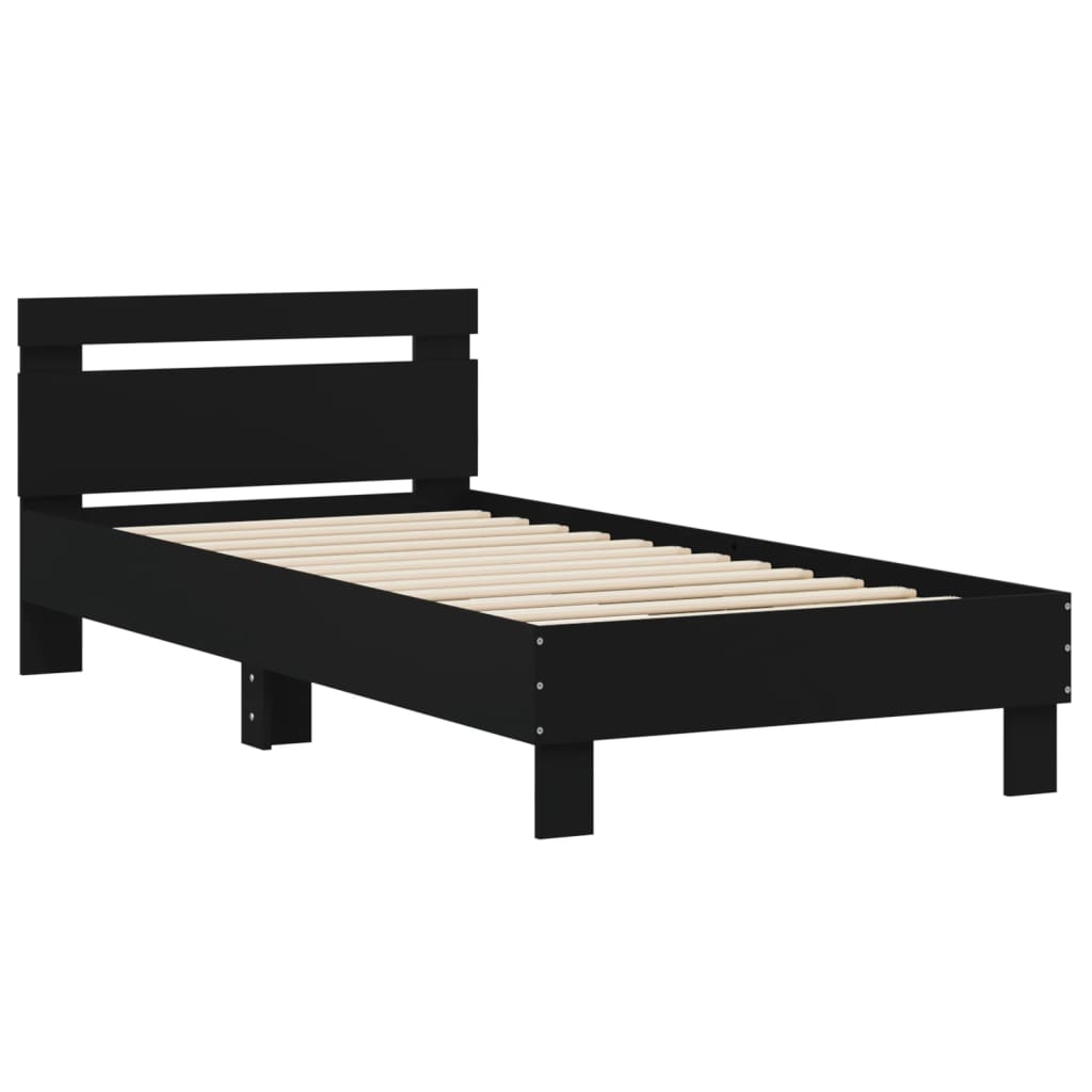 vidaXL Cama con cabecero madera de ingeniería negra 90x190 cm