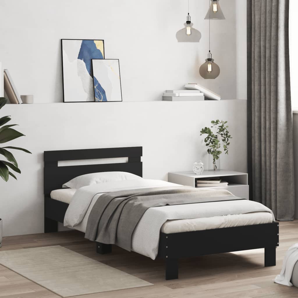 vidaXL Cama con cabecero madera de ingeniería negra 90x190 cm