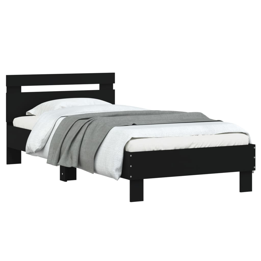 vidaXL Cama con cabecero madera de ingeniería negra 90x190 cm