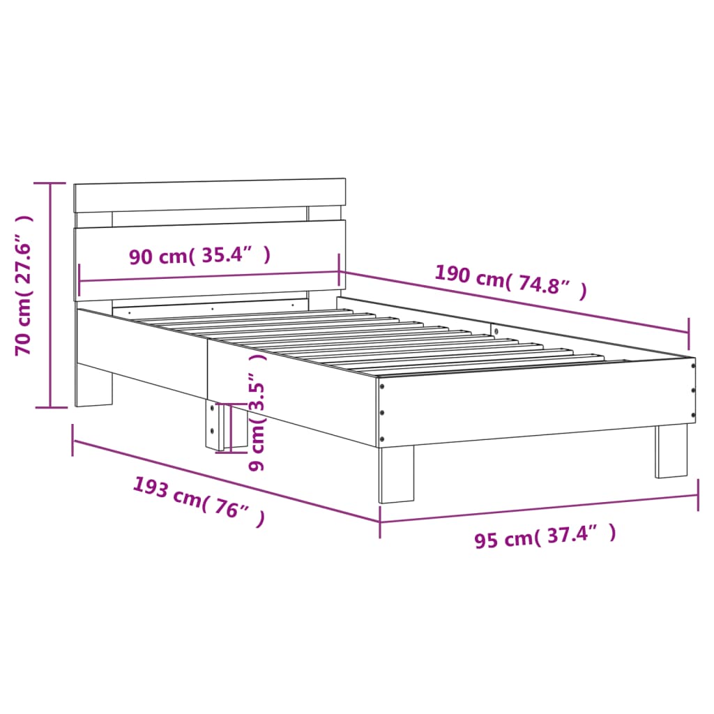 vidaXL Cama con cabecero madera de ingeniería negra 90x190 cm