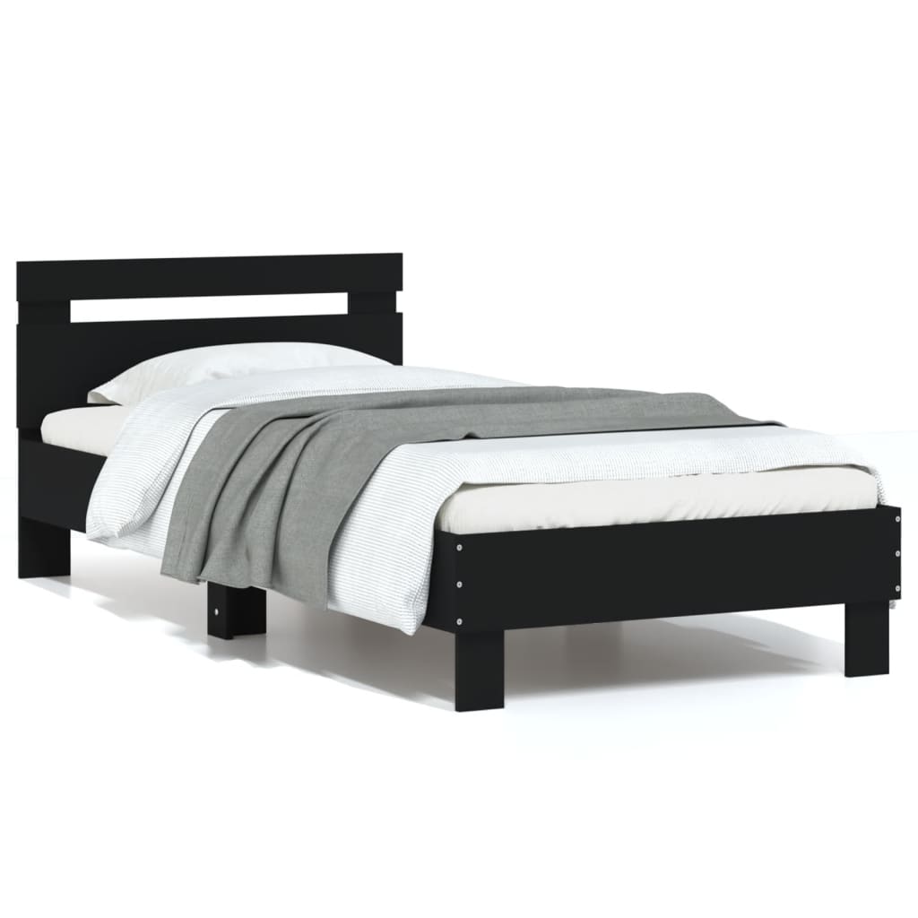 vidaXL Cama con cabecero madera de ingeniería negra 90x190 cm