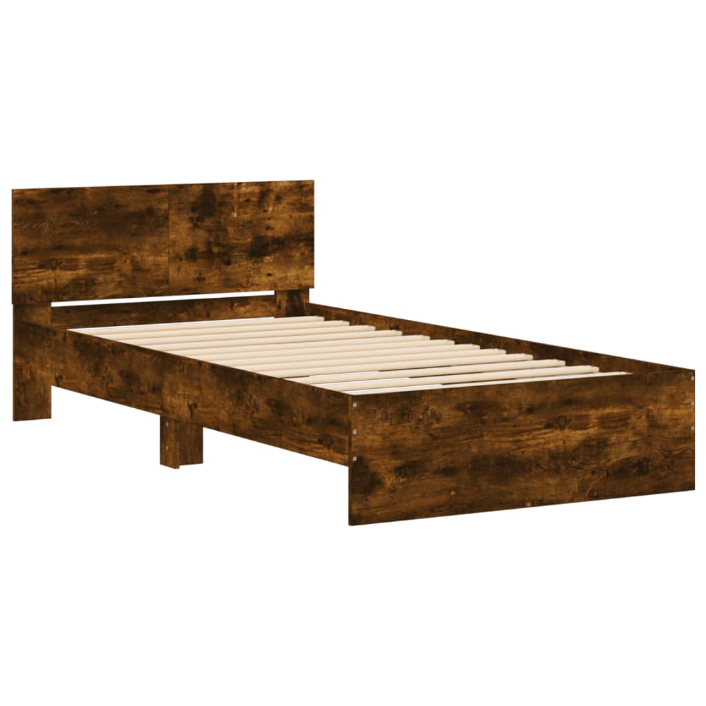 vidaXL Cama con cabecero madera de ingeniería roble ahumado 100x200 cm