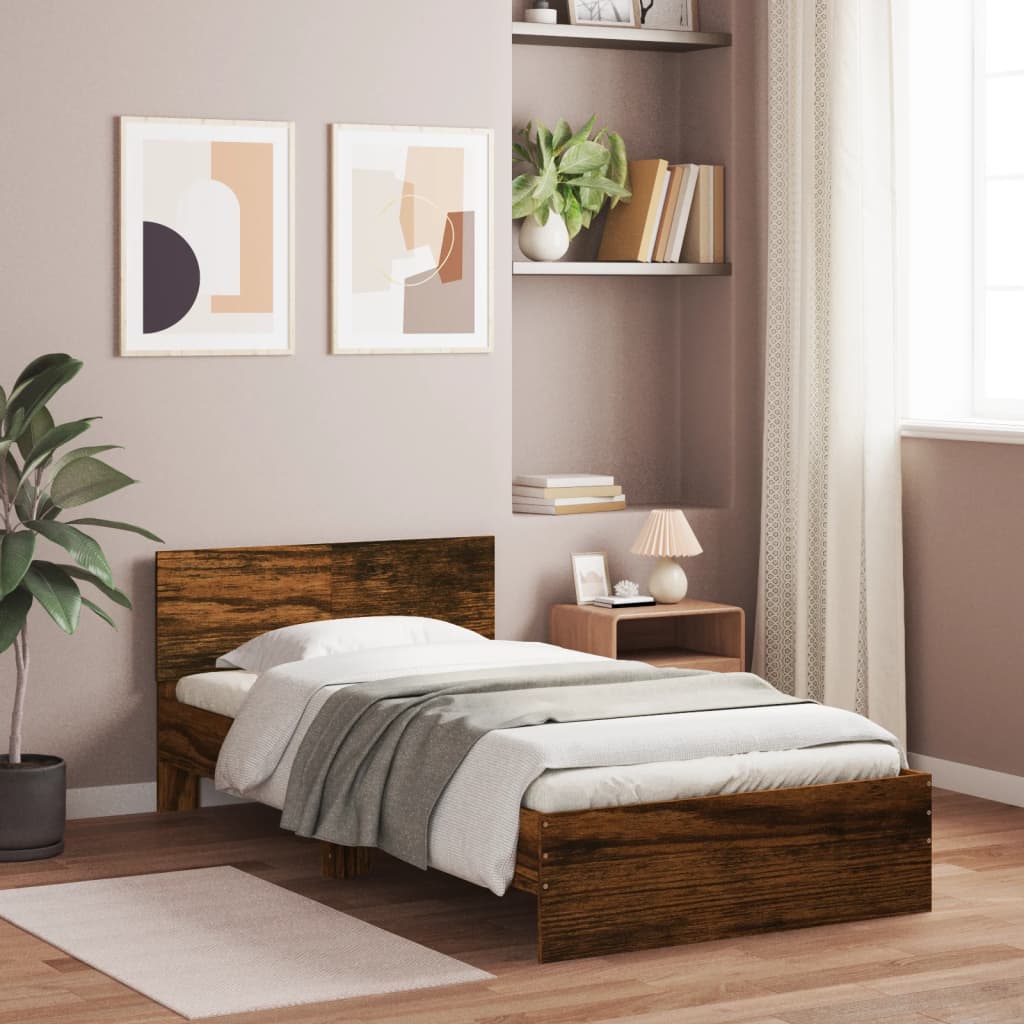 vidaXL Cama con cabecero madera de ingeniería roble ahumado 100x200 cm