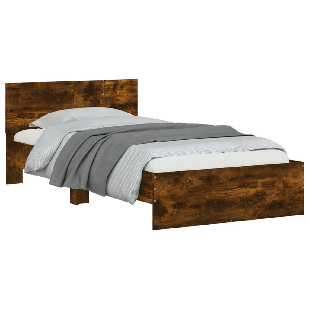 vidaXL Cama con cabecero madera de ingeniería roble ahumado 100x200 cm