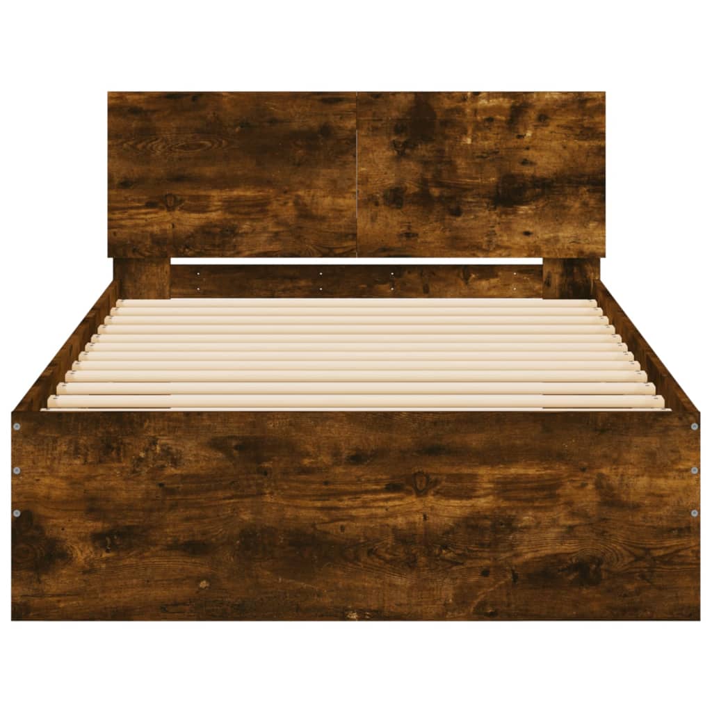 vidaXL Cama con cabecero madera de ingeniería roble ahumado 100x200 cm