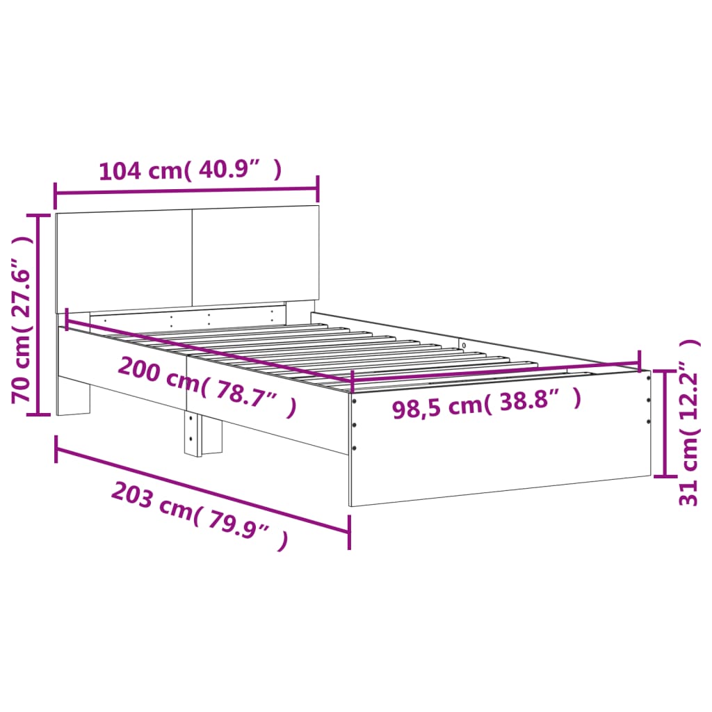 vidaXL Cama con cabecero madera de ingeniería roble ahumado 100x200 cm