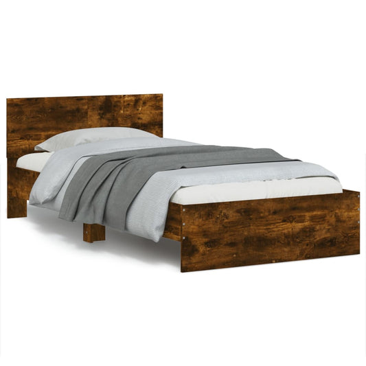 vidaXL Cama con cabecero madera de ingeniería roble ahumado 100x200 cm