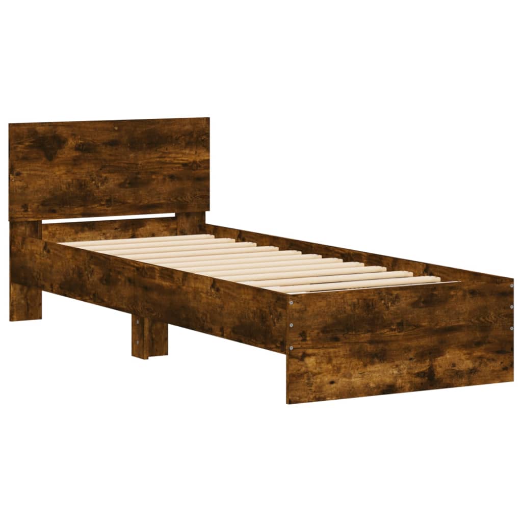 vidaXL Cama con cabecero madera de ingeniería roble ahumado 90x200 cm