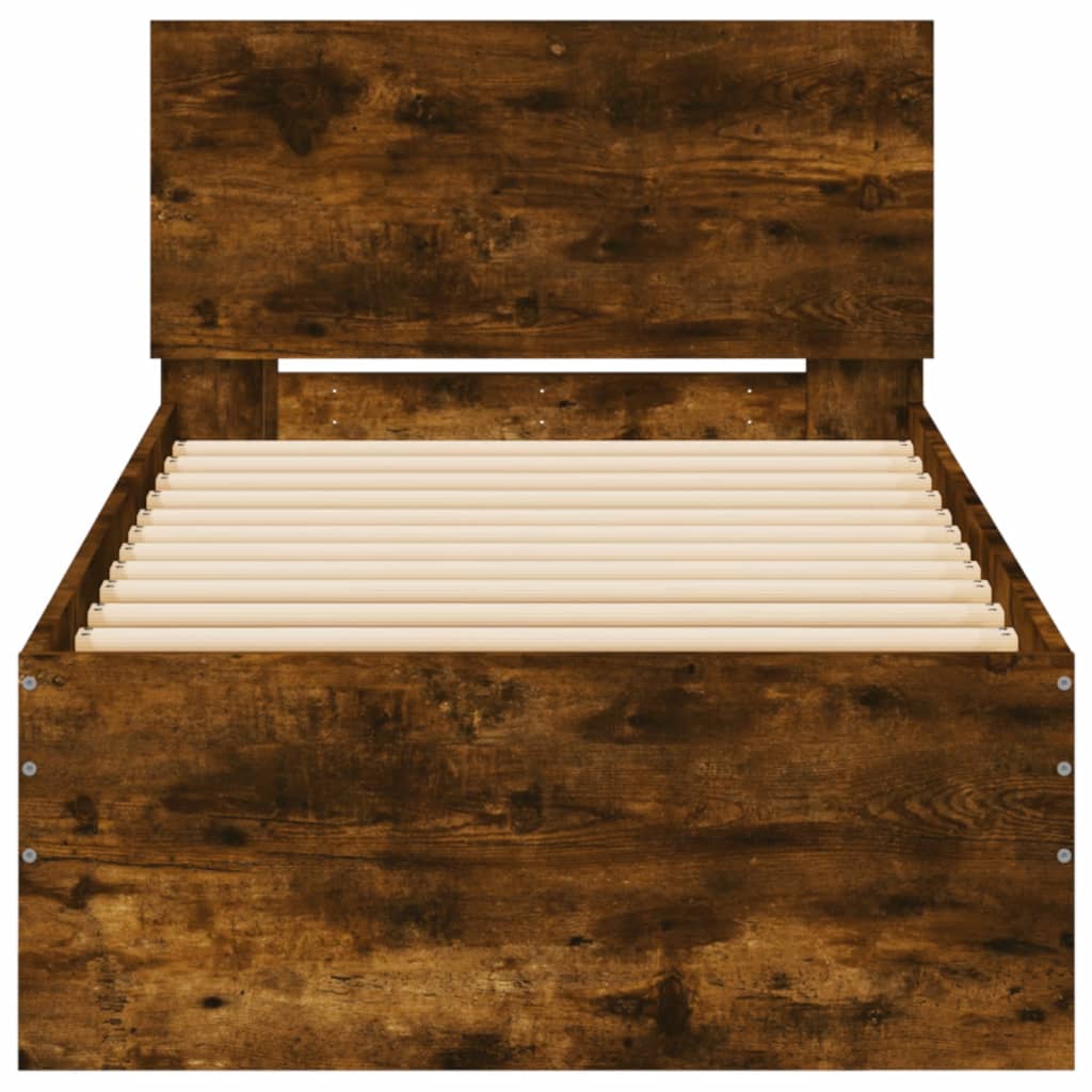 vidaXL Cama con cabecero madera de ingeniería roble ahumado 90x200 cm