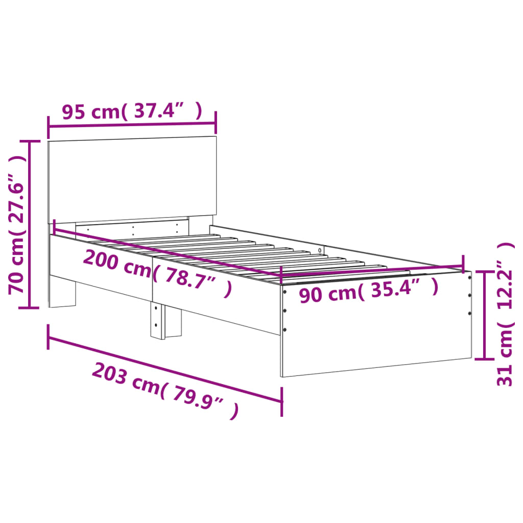 vidaXL Cama con cabecero madera de ingeniería roble ahumado 90x200 cm