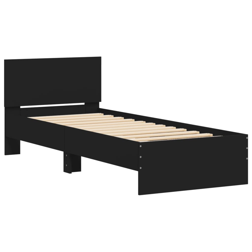 vidaXL Cama con cabecero madera de ingeniería negra 90x190 cm