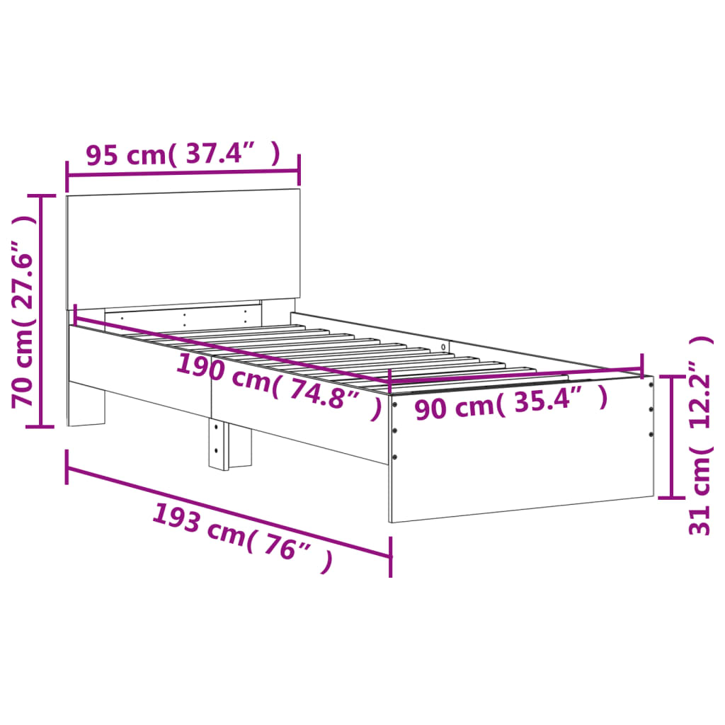 vidaXL Cama con cabecero madera de ingeniería negra 90x190 cm