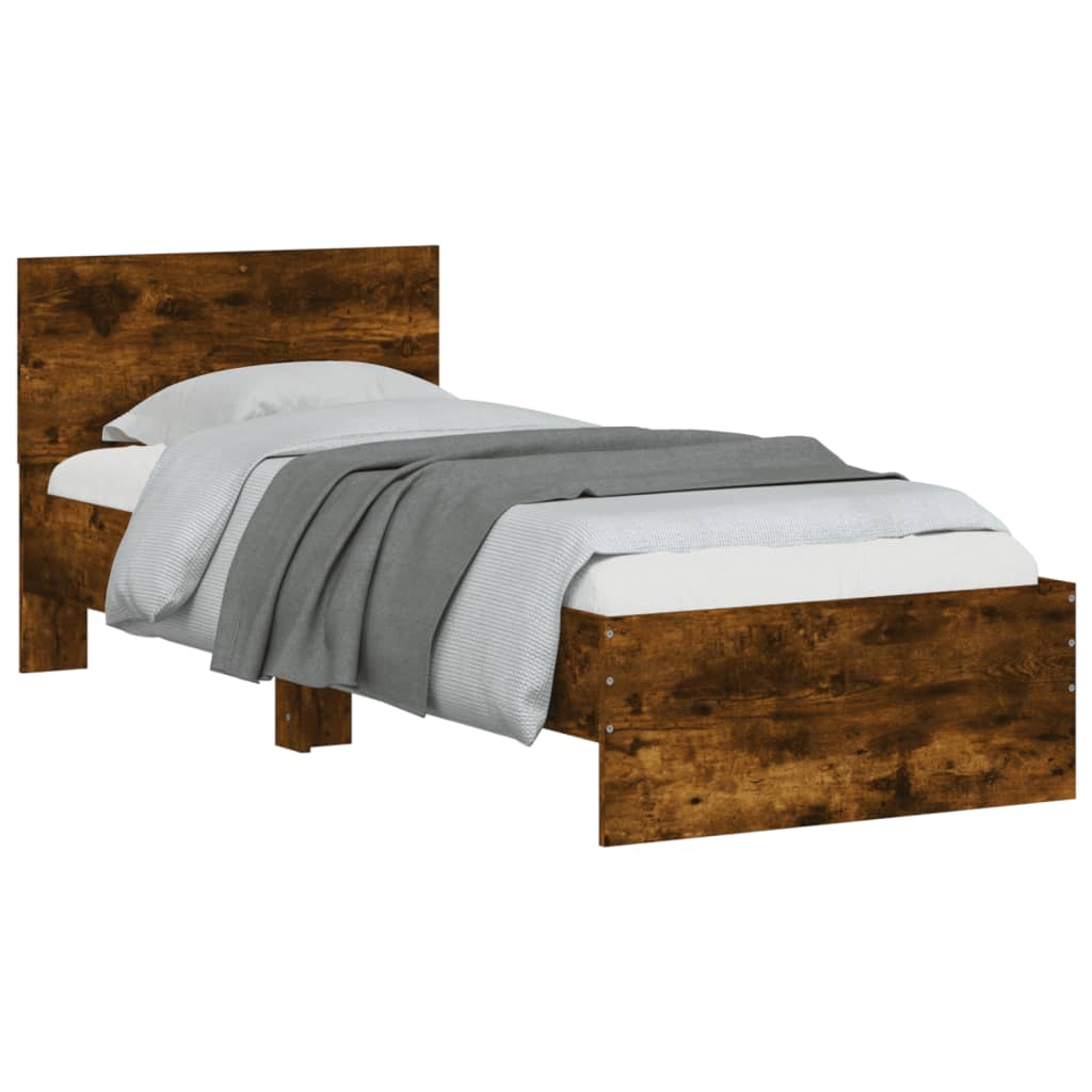 vidaXL Cama con cabecero madera de ingeniería roble ahumado 90x190 cm