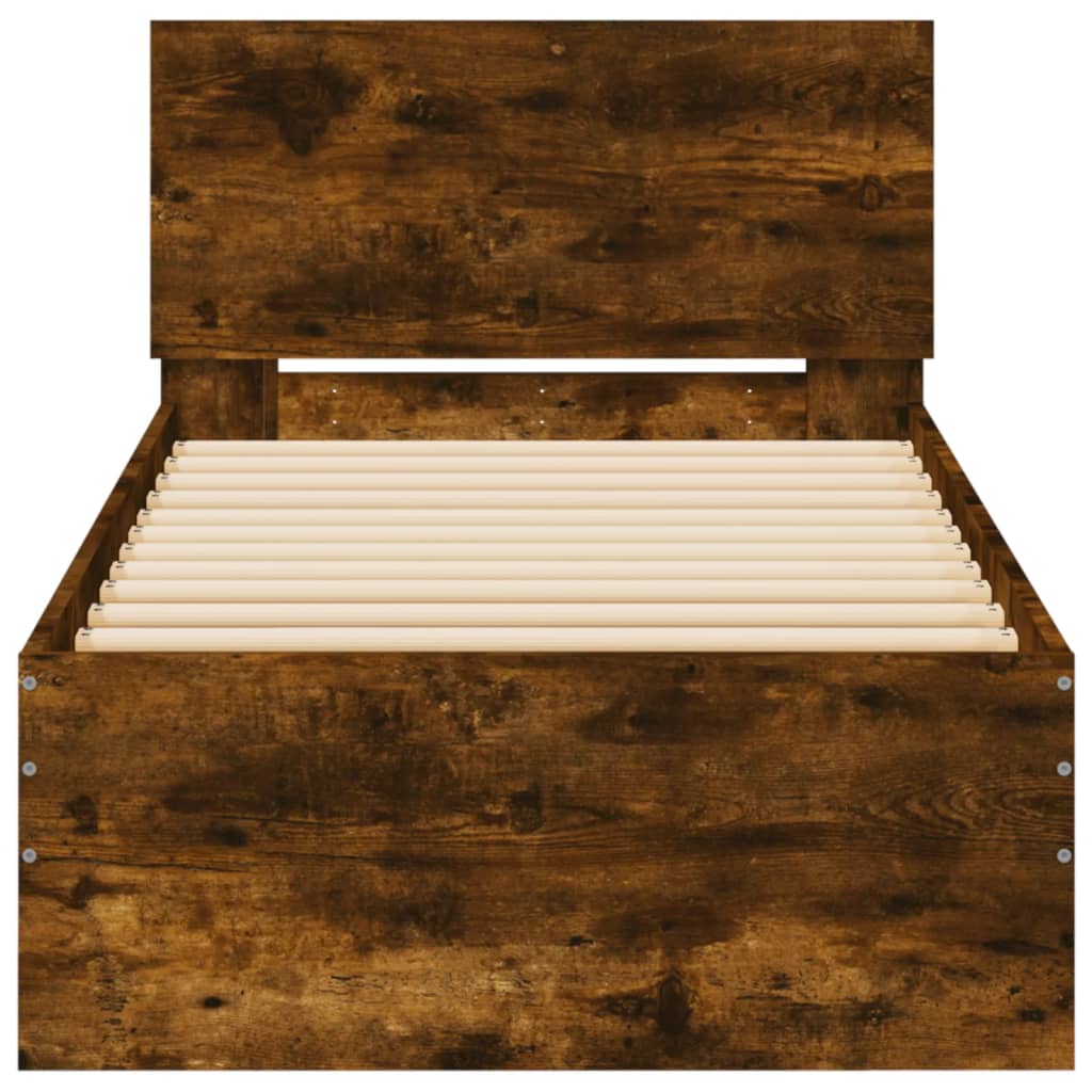 vidaXL Cama con cabecero madera de ingeniería roble ahumado 90x190 cm