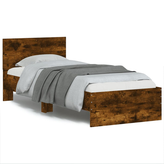 vidaXL Cama con cabecero madera de ingeniería roble ahumado 90x190 cm