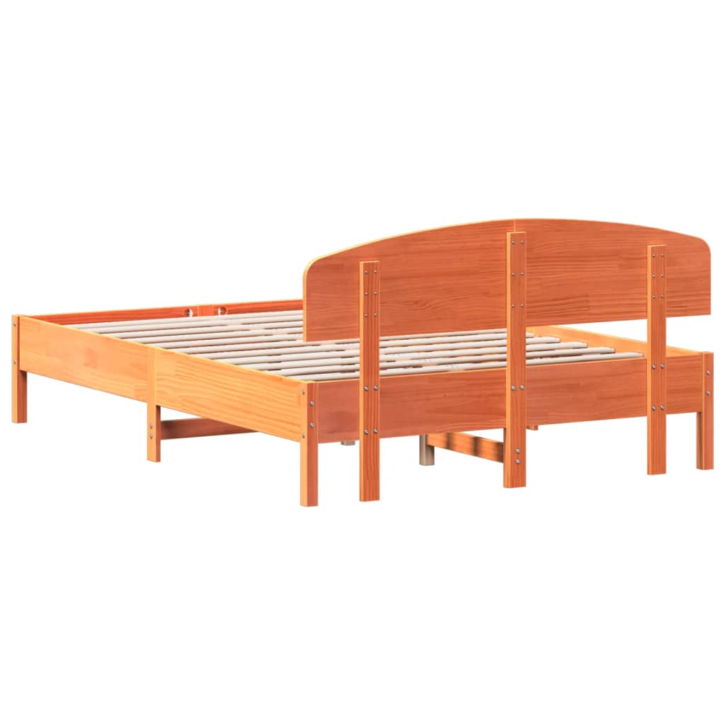 vidaXL Cama sin colchón madera maciza de pino marrón cera 140x200 cm