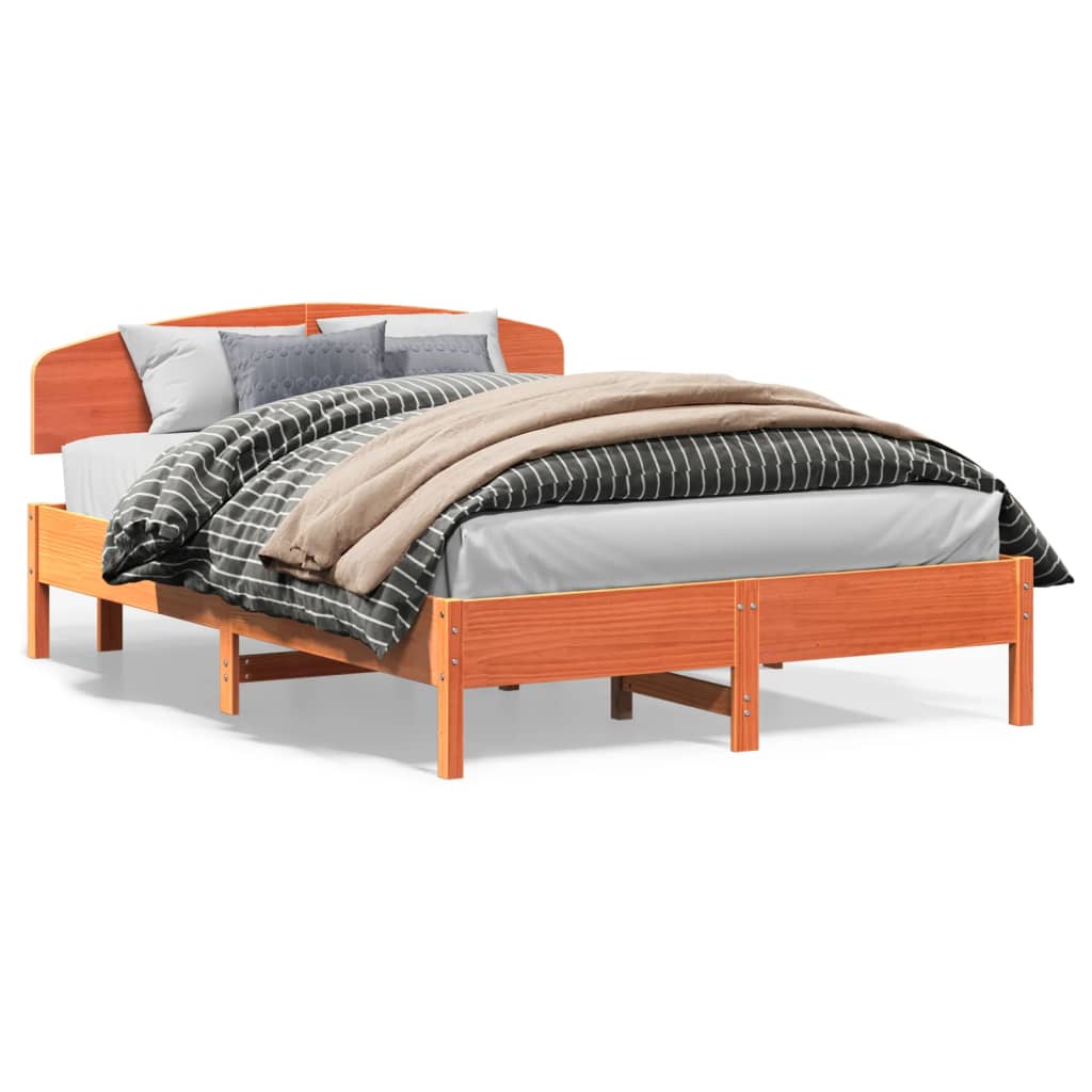 vidaXL Cama sin colchón madera maciza de pino marrón cera 140x200 cm